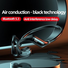 Bone Conduction Earphone bluetooth V5.3 Low Latency 13mm Dynamic Driver HiFi Stereo 200mAh LED Battery Display IPX6 Waterproof Outdoors Sports Earhooks Headset
