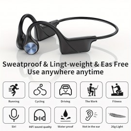 Bone Conduction HeadphonesWireless Open-Ear Headphones With Built-in Mic IPX7 Waterproof Sport Headset For Running Cycling Workout Gym
