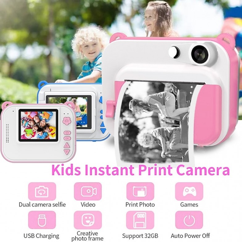 Children's Instant Print Camera 32G With Thermal Printer Kids Digital Photo Camera Girl's Toy Child Camera Video Boy's Birthday Christmas Gift
