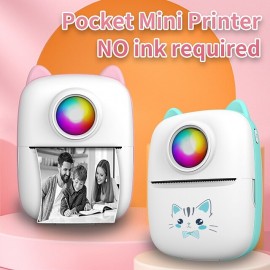 Portable Thermal Printer Wireless Inkless 203DPI Photo Label Memo Wrong Question Printing Machine With USB Cable for IOS Android(5 rolls thermal paper)
