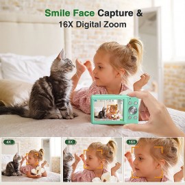 Digital Camera 1080P 44MP Vlogging Camera with LCD Screen 16X Zoom Compact Portable Mini Rechargeable Camera Gifts for Students Teens Adults Girls Boys
