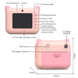 Kids Instant Print Camera 1080P HD Front and Rear Dual Mirror Digital with Photo Paper Kids Toy Camera

