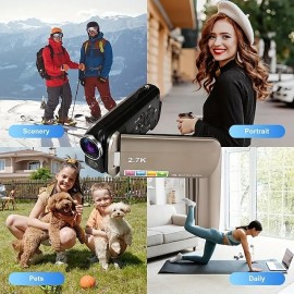2.7K 48MP Video Camera Camcorder 270Rotation 2.7 IPS Screen Handheld Digital Camcorder Remote Control Camera For YouTube-Champagne Gold

