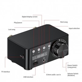 Bluetooth Digital Mini Amplifier 50WX2 Power Amplifier Board Bluetooth-compatible TPA3116 Receiver Stereo 12V Home Car Audio Amp USB U-disK TF Music Card Player

