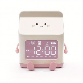 Milk box alarm clock for children's sleep training creative electronic clock silent bedside wake-up alarm clock countdown function
