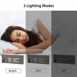 LED Light Mirror Alarm Clock with Dimmer Nap Temperature Function for Office Bedroom Travel Digital Clock Home Decor
