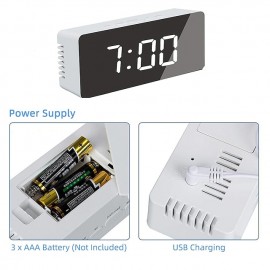 LED Light Mirror Alarm Clock with Dimmer Nap Temperature Function for Office Bedroom Travel Digital Clock Home Decor
