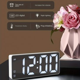 Digital Electronic Alarm Clock Large LED Alarm Clock With Temperature Display 12/24 Hours Snooze USB Plug Or AAA Power Supply Suitable For Bedroom And Living Room (No Batteries And Adapters)
