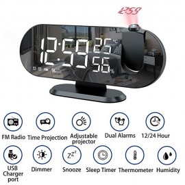 LED Projection Digital Alarm Clock for Bedrooms FM Radio Alarm Clock on Ceiling Temperature & Humidity Display 12/24H Snooze Dual Loud Alarm Clock

