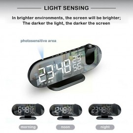 LED Projection Digital Alarm Clock for Bedrooms FM Radio Alarm Clock on Ceiling Temperature & Humidity Display 12/24H Snooze Dual Loud Alarm Clock
