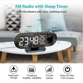 LED Projection Digital Alarm Clock for Bedrooms FM Radio Alarm Clock on Ceiling Temperature & Humidity Display 12/24H Snooze Dual Loud Alarm Clock
