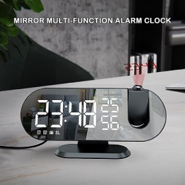 LED Projection Digital Alarm Clock for Bedrooms FM Radio Alarm Clock on Ceiling Temperature & Humidity Display 12/24H Snooze Dual Loud Alarm Clock
