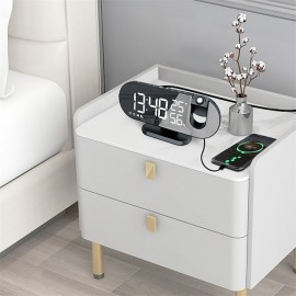 LED Projection Digital Alarm Clock for Bedrooms FM Radio Alarm Clock on Ceiling Temperature & Humidity Display 12/24H Snooze Dual Loud Alarm Clock
