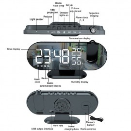 LED Projection Digital Alarm Clock for Bedrooms FM Radio Alarm Clock on Ceiling Temperature & Humidity Display 12/24H Snooze Dual Loud Alarm Clock
