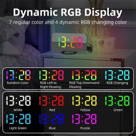8813 Dynamic RGB Digital Alarm Clock Automatic Dimming Large HD Display Desktop Alarm Clock Dual USB Output Mirror LED Electronic Clock
