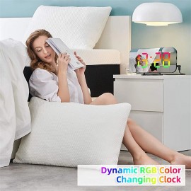 8813 Dynamic RGB Digital Alarm Clock Automatic Dimming Large HD Display Desktop Alarm Clock Dual USB Output Mirror LED Electronic Clock
