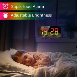 8813 Dynamic RGB Digital Alarm Clock Automatic Dimming Large HD Display Desktop Alarm Clock Dual USB Output Mirror LED Electronic Clock
