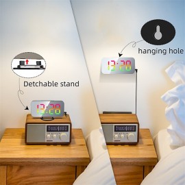 8813 Dynamic RGB Digital Alarm Clock Automatic Dimming Large HD Display Desktop Alarm Clock Dual USB Output Mirror LED Electronic Clock
