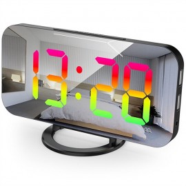 8813 Dynamic RGB Digital Alarm Clock Automatic Dimming Large HD Display Desktop Alarm Clock Dual USB Output Mirror LED Electronic Clock
