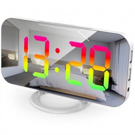 8813 Dynamic RGB Digital Alarm Clock Automatic Dimming Large HD Display Desktop Alarm Clock Dual USB Output Mirror LED Electronic Clock
