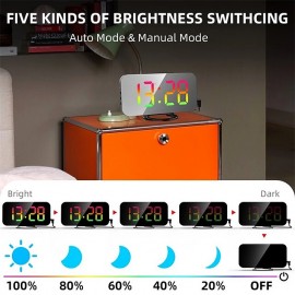 8813 Dynamic RGB Digital Alarm Clock Automatic Dimming Large HD Display Desktop Alarm Clock Dual USB Output Mirror LED Electronic Clock
