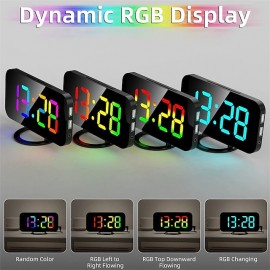 8813 Dynamic RGB Digital Alarm Clock Automatic Dimming Large HD Display Desktop Alarm Clock Dual USB Output Mirror LED Electronic Clock
