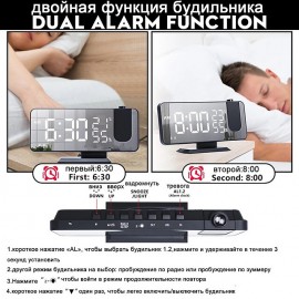 8827 Digital LED Desktop Alarm Clock Desktop Electronic Equipment FM Radio Display Temperature And Humidity Electronic Clock

